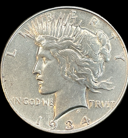 1934 AU Peace Dollar 90% Silver About Uncirculated Condition Semi-Key Date Coin