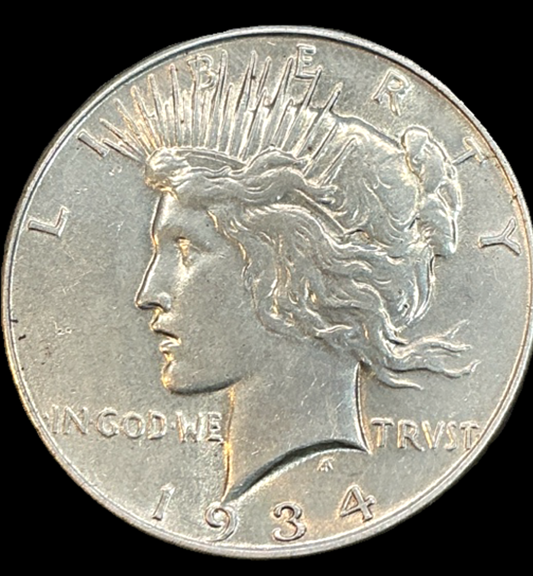 1934 AU Peace Dollar 90% Silver About Uncirculated Condition Semi-Key Date Coin