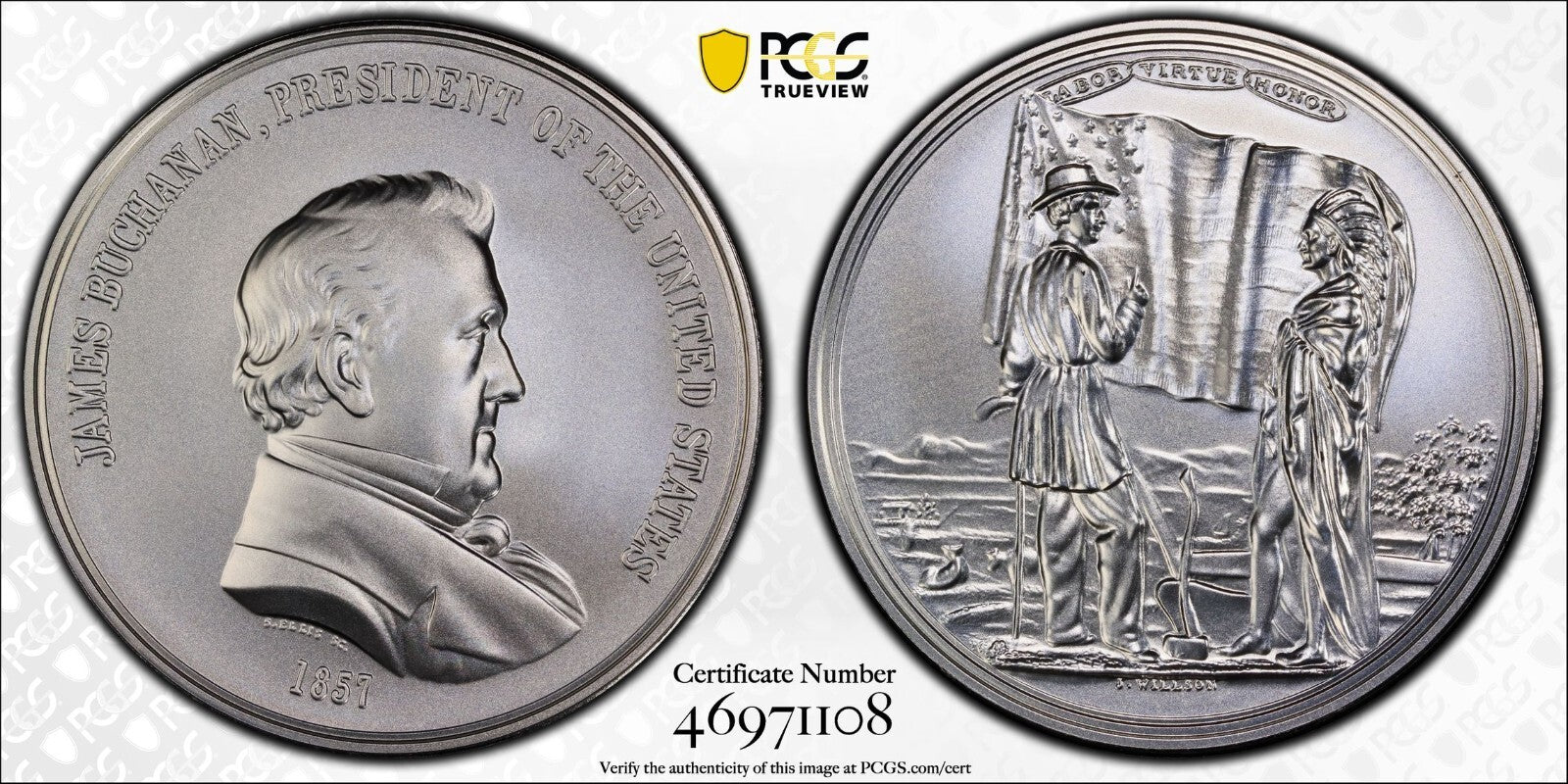 ✅ 2023 PCGS MS70 James Buchanan "1857" Presidential Silver Medal  Gold Shield