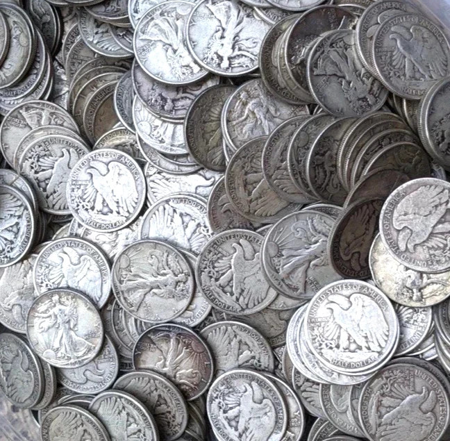 🔥 {4} 90% SILVER Walking Liberty Half Dollars Average Circulated Condition