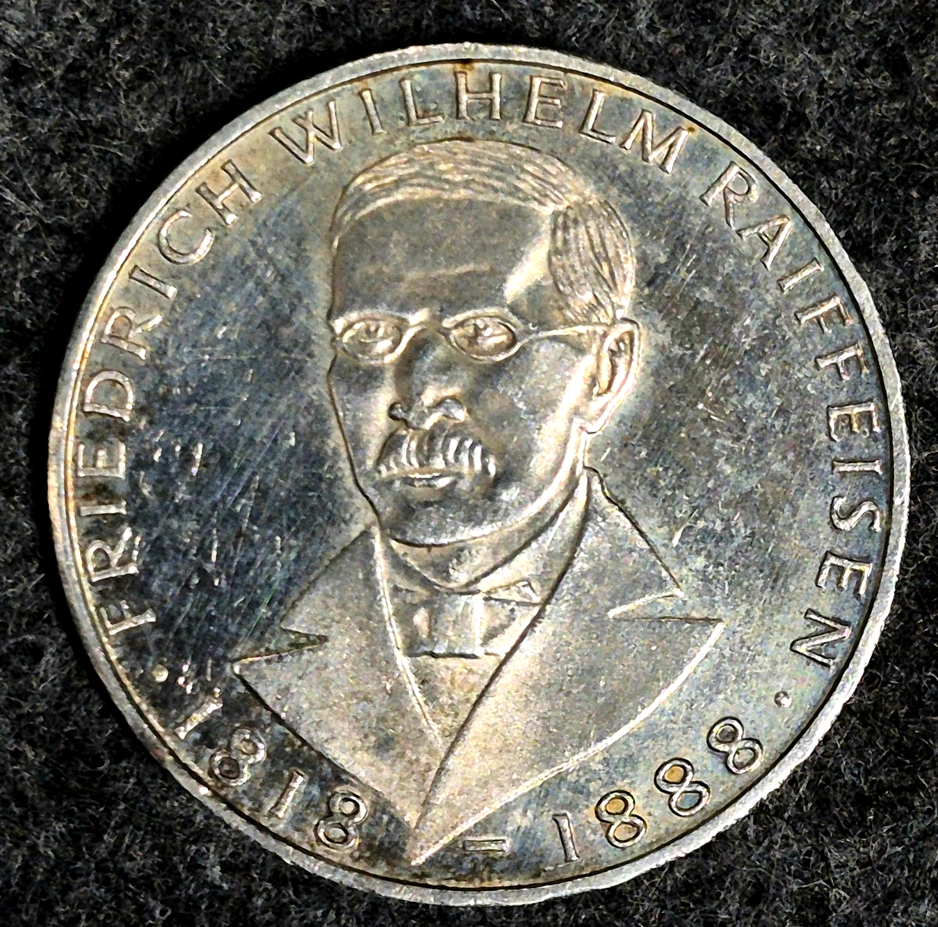 1968 J  GERMANY FEDERAL 5 MARK Friedrich Raiffeisen 0.625 SILVER COIN KM#121