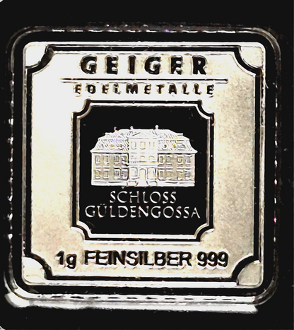 Geiger Original Premium 1 Gram Silver Bar .999 Fine Ag In Assay Case Germany