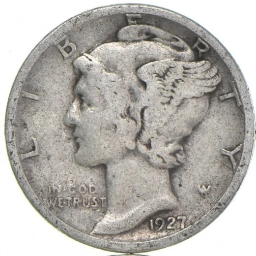 G-VG+ 1927-P Mercury 90% SILVER Dime Average Circulated Condition
