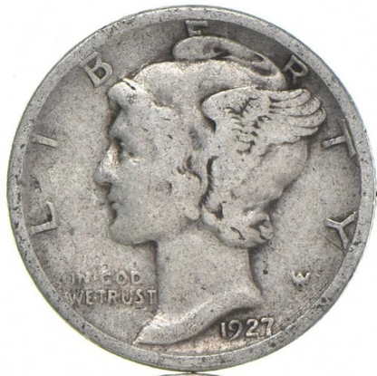 G-VG+ 1927-P Mercury 90% SILVER Dime Average Circulated Condition