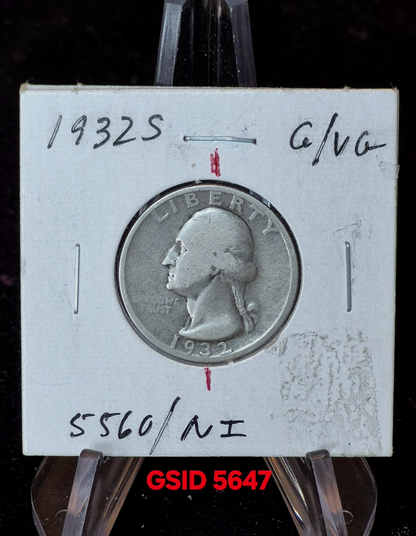 1932-S Washington 22 Degree Die Rotation Key Date 1st Yr 90% Silver Quarter 25C