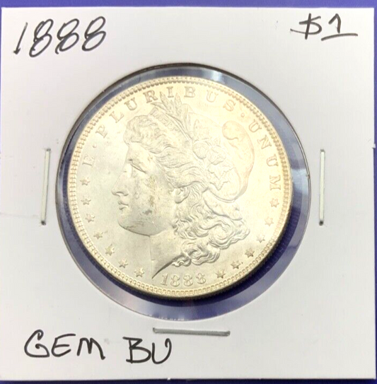 1888 Morgan 90% Silver Dollar BU Gem Shiny, Bright, Well Struck Coin