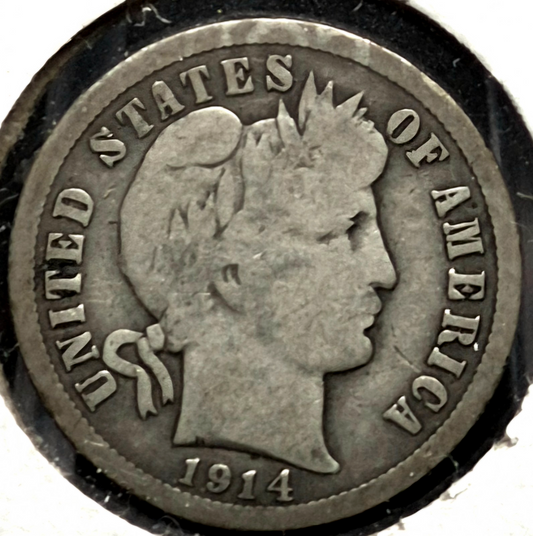 1914 P Barber Dime 90% Silver, Better VG -F Features Vintage Flip