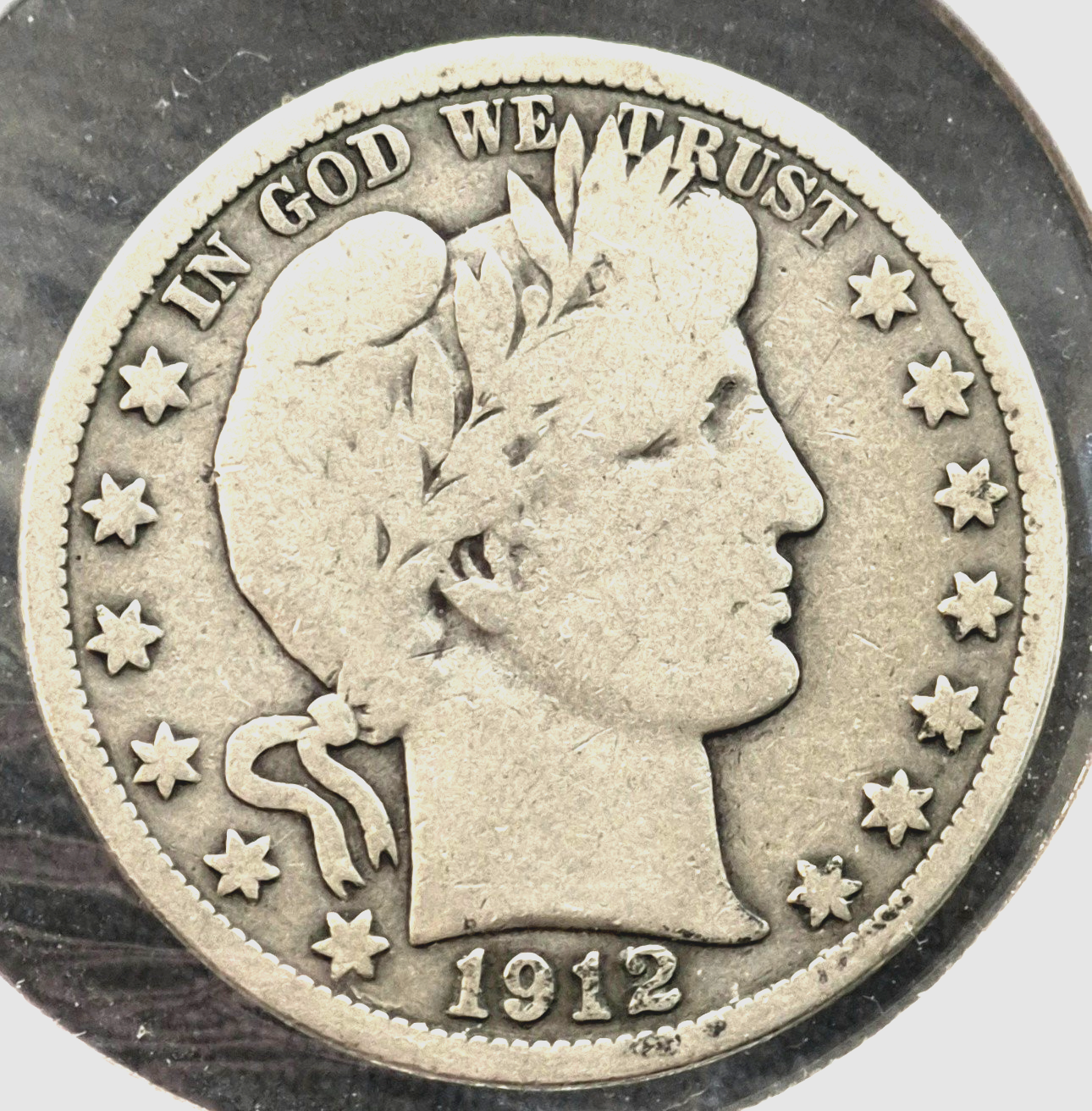 1912 Barber Half Dollar 90% Silver 50C Full Motto, Full Rims, Partial Liberty