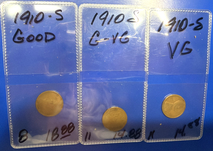 LOT of 3 ~ 1910 S Lincoln Wheat Cent G-VG SEMI-KEY DATE Low Mintage Coins 1378