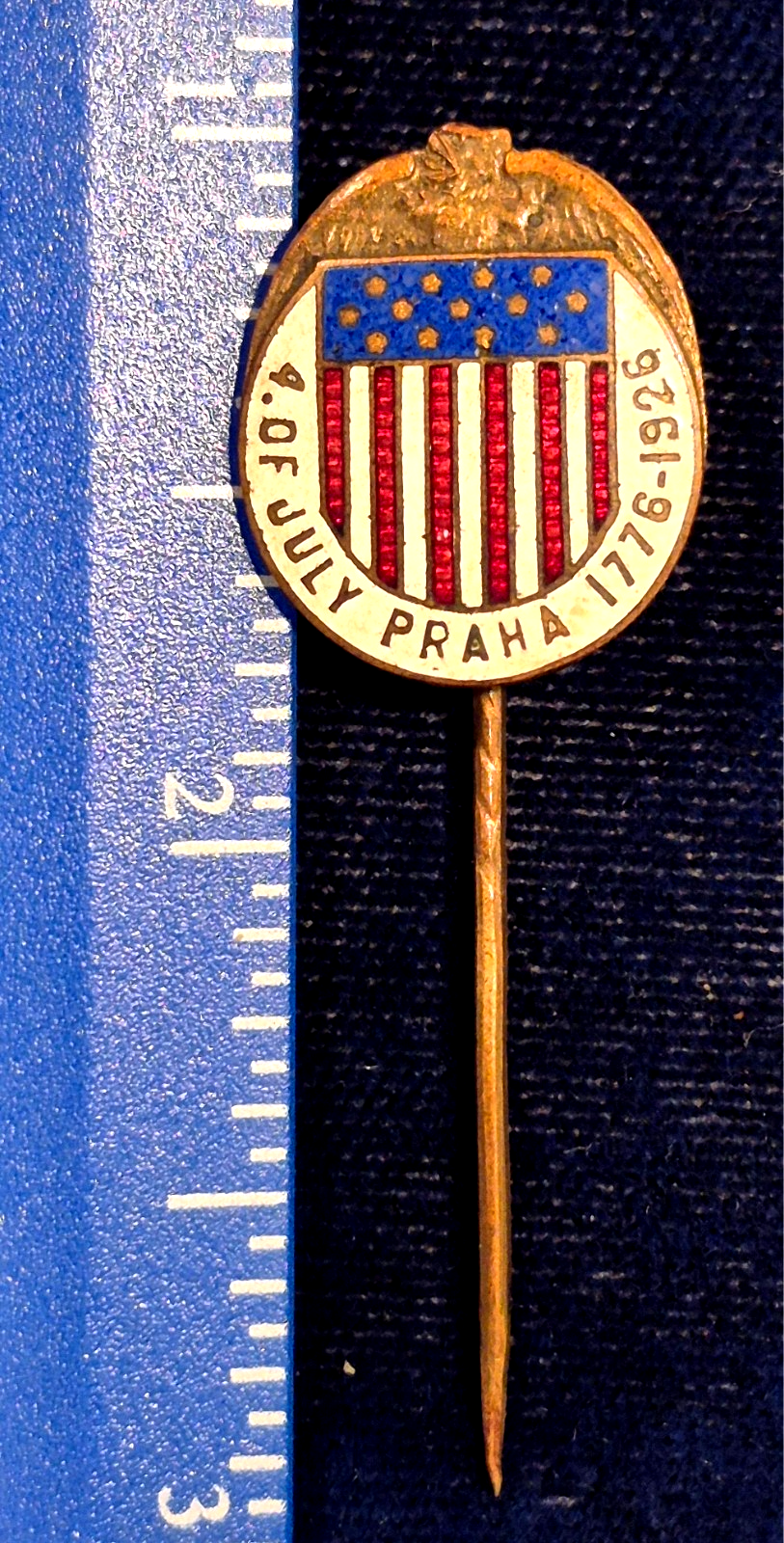 Vintage 1926 Czech US 4th of July 150th Anniversary Enamel Flag Stickpin Prague