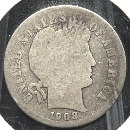 1908 D Barber Dime 🥈90% Silver🥈 Good Detailed Circulated Condition