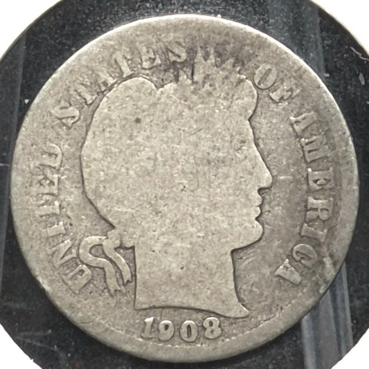 1908 D Barber Dime 🥈90% Silver🥈 Good Detailed Circulated Condition