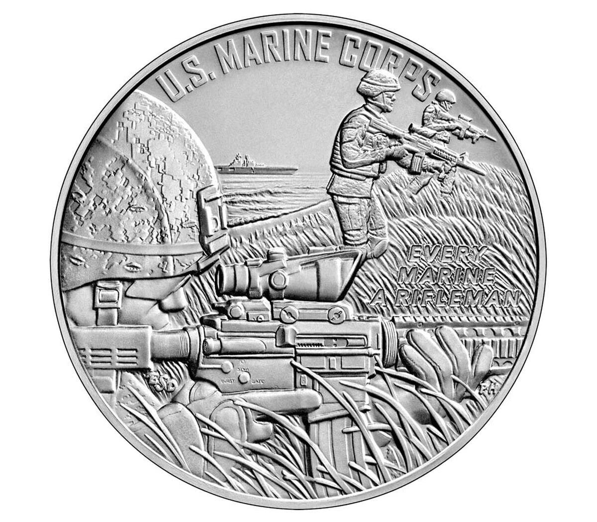 2022 Marine Corps w/OGP & COA (SMC1) 1 oz .999 SILVER Armed Forces Medals Series