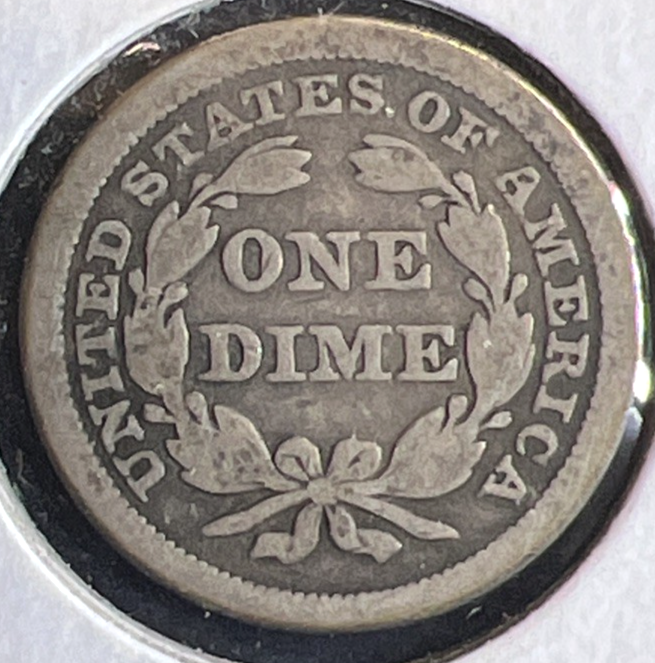 1845 Liberty Seated Dime 90% Silver 10c Coin Full Liberty Fine - Very Fine