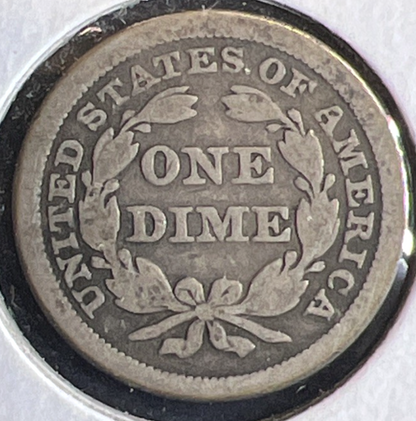 1845 Liberty Seated Dime 90% Silver 10c Coin Full Liberty Fine - Very Fine