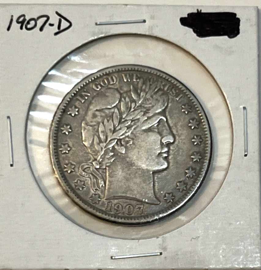 1907-D Barber Half Dollar Strong XF/AU Details - Sharp Denver Mint 90% Silver