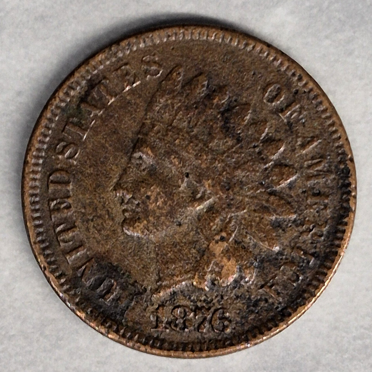 1876 Indian Head Cent Penny 1C VG Semi-Key Date Low Mintage 7.9 Million US Coin