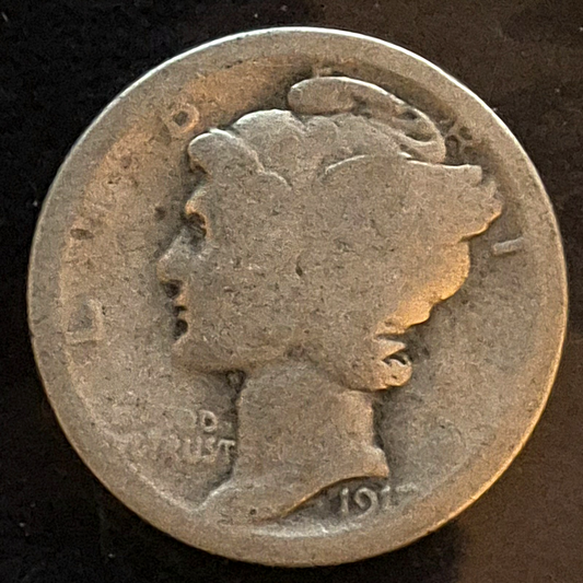 1917 Mercury Dime FR Fair or Less Features 90% Silver 10C US Coin Collectible