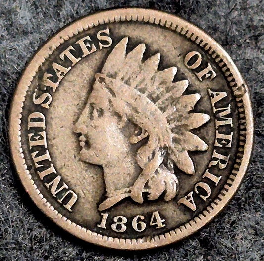 1864 Indian Head Cent VG Features Type II Chunky Oak Wreath Coin Shown