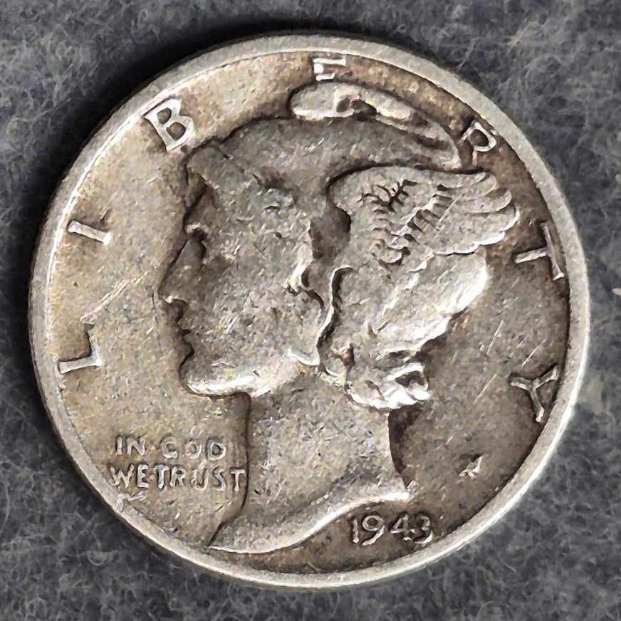 1943 P Mercury Dime 10C 90% Silver Philadelphia WWII Winged Liberty Very Fine