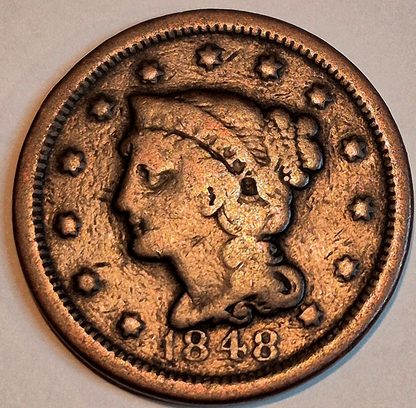 1848 1C BN Braided Hair Cent N37 R4 GSID 1138 Fine-Very Fine Features