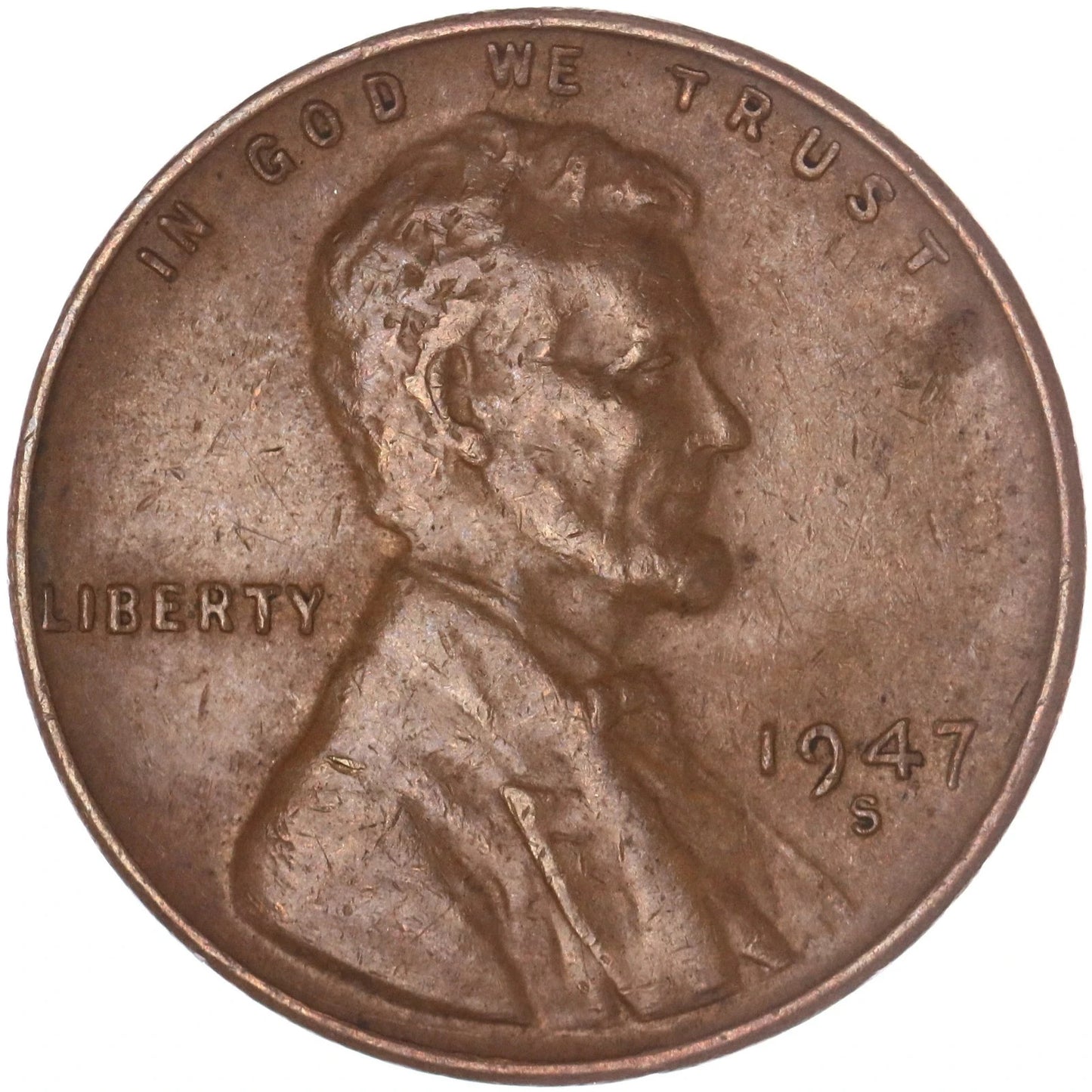1947 S Lincoln Cent Average Circulated Condition Copper Penny San Francisco Mint