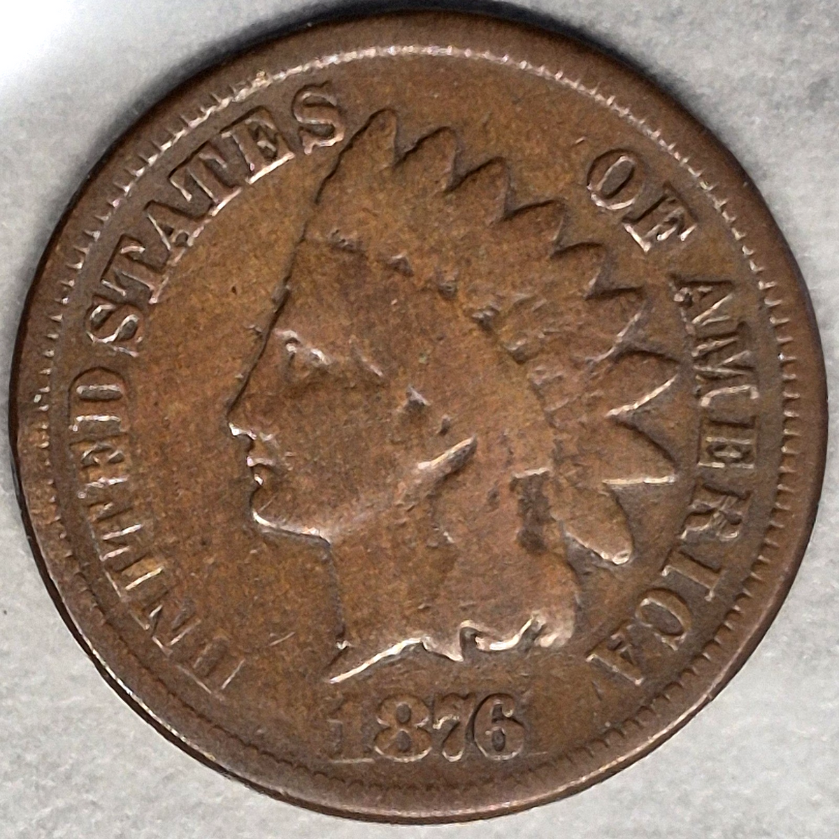 1876 Indian Head Cent Penny 1C VG Very Good Semi Key Date Low Mintage Bronze