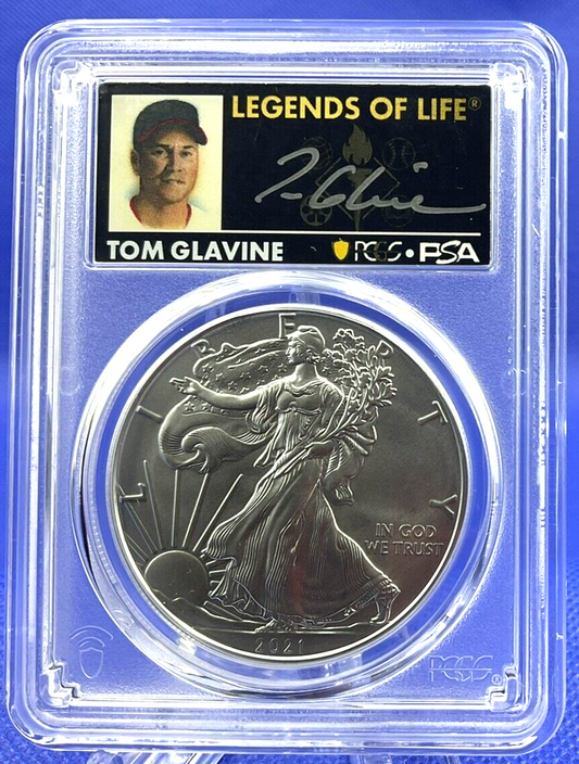 TOM GLAVINE  ✅ 2021 Silver Eagle T-1 PCGS MS70  Last Day - Legends of Life ✅