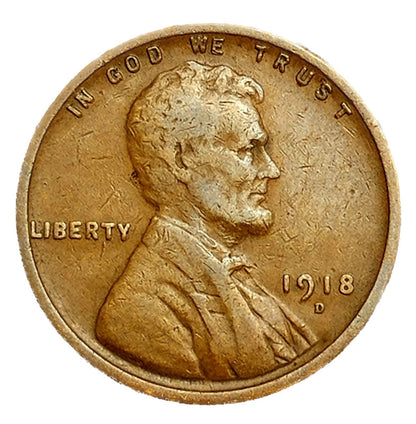 🔥 1918 D Lincoln Wheat Cent Fine - Very Fine (F-VF) Condition Copper Penny 1c