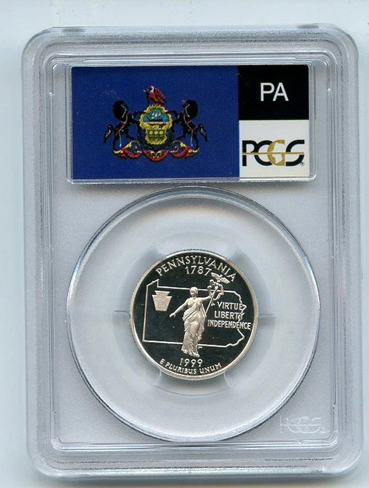 ✅ 1999-S Pennsylvania 90% SILVER Washington Quarter ~ PCGS PR69DCAM State Flag