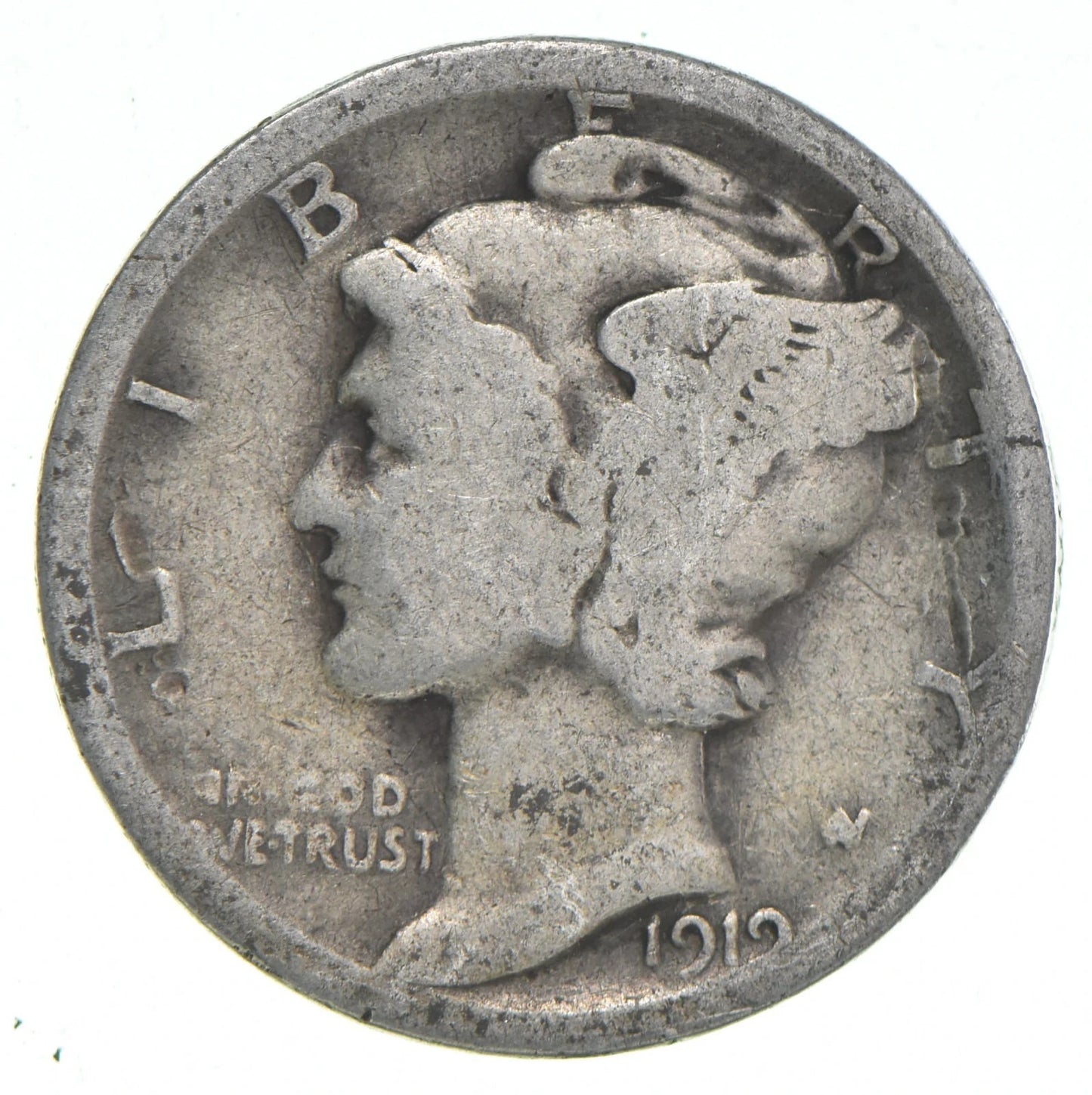 1919 D Winged Liberty Mercury 90% SILVER Dime G-VG Average Circulated Condition