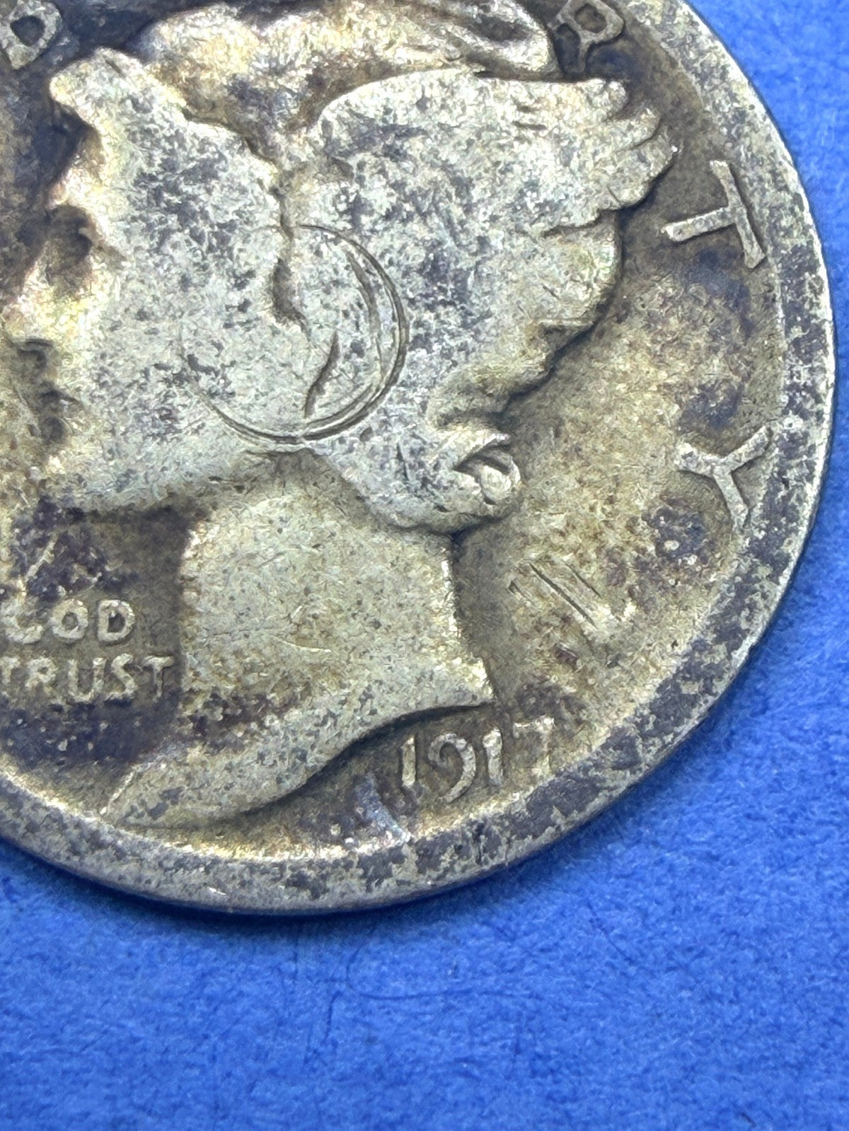 1917 Mercury Dime 10C G Good Golden Toned 90% Silver Winged Liberty US Coin