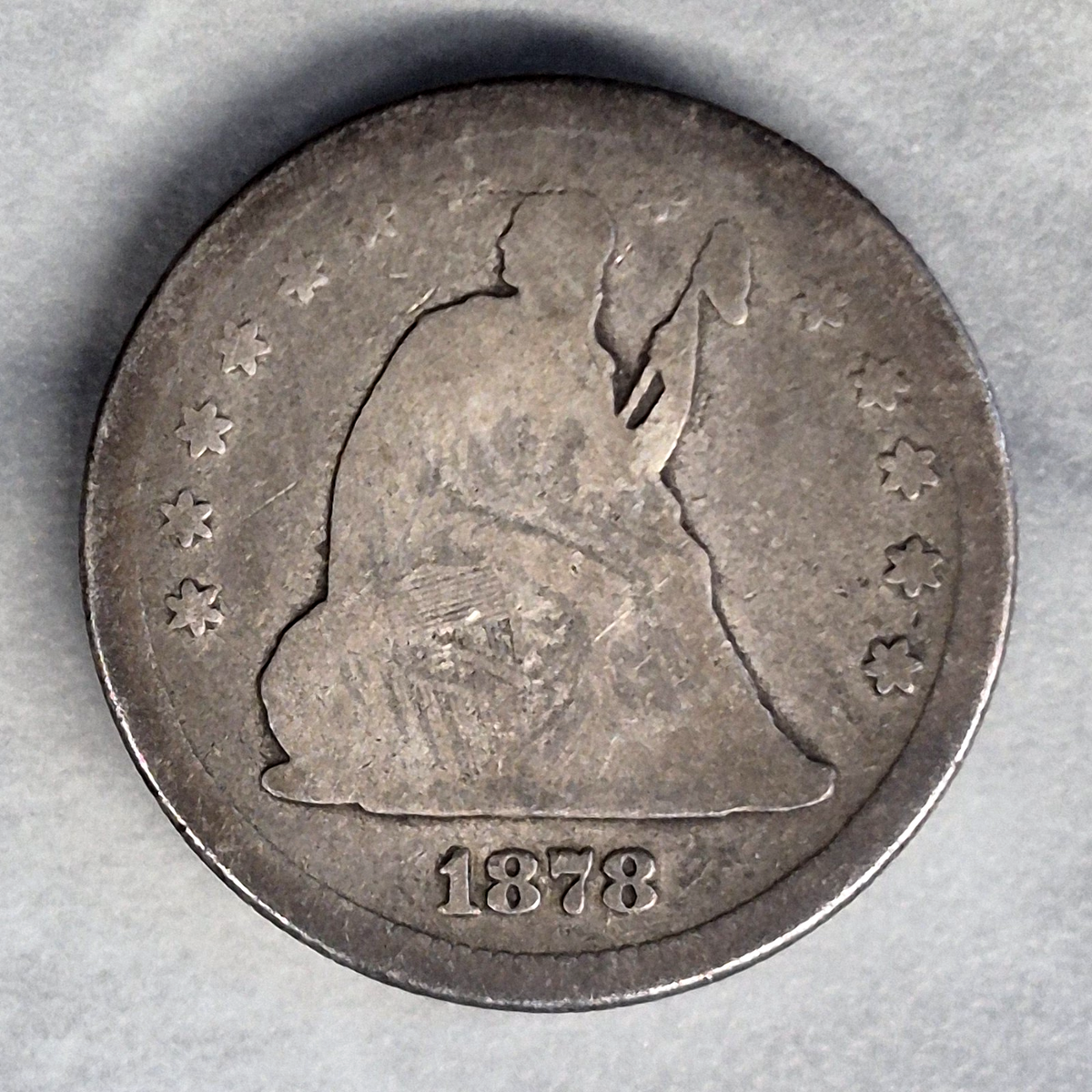 1878 Seated Liberty Quarter 25C 90% Silver 19th Century US Antique Coin AG