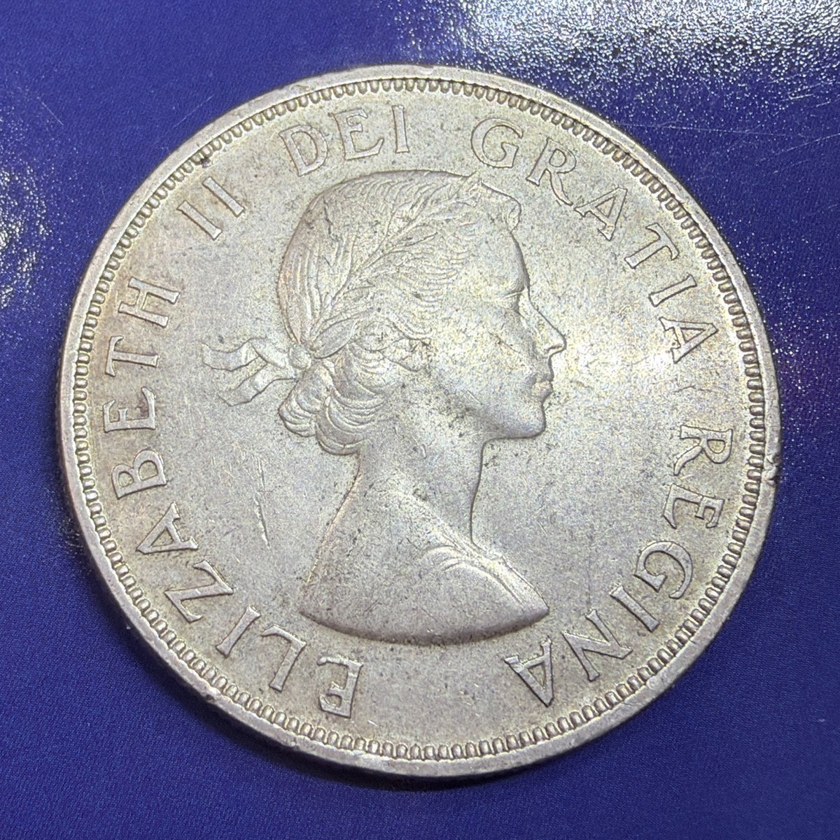 1958 Canada British Columbia Totem Pole Silver Dollar $1 AU 80% Silver Coin