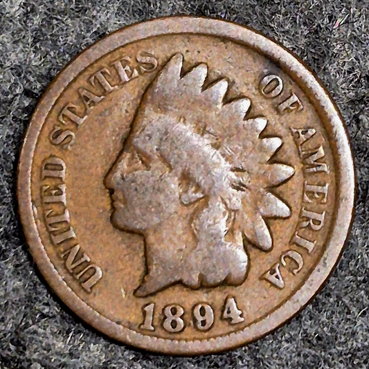 1894 Indian Head Cent Good Full Rims Shield Lines Bronze 1C US Penny Coin