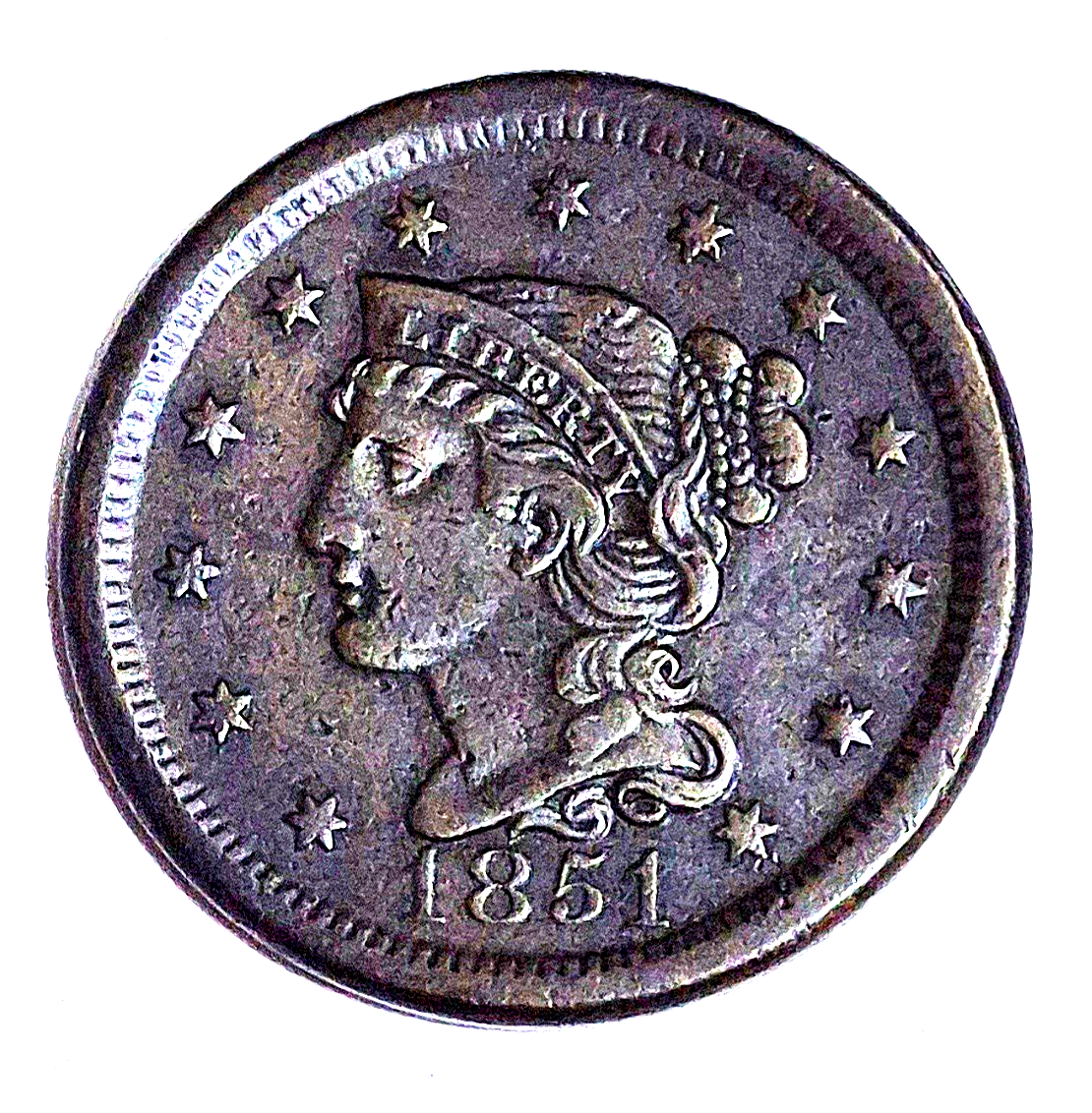 1851 Braided Hair Large Cent With Incredible AU-MS Features Variant N5 Rarity 3