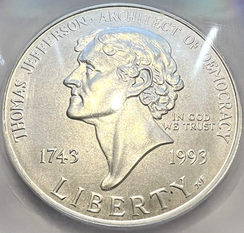 1993 P Thomas Jefferson Silver Dollar (ICG) MS 70 $1 Coin 250th Anniversary OGH