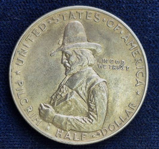 1920 Pilgrim Commemorative Half Dollar 50C - 90% Silver - Incredible Toning