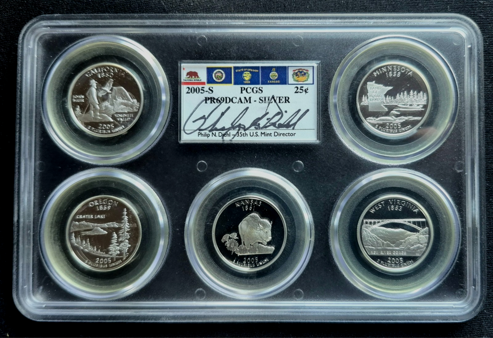 2005-S State Quarter 5-Coin Silver Proof Set PCGS PR69DCAM Diehl Signature