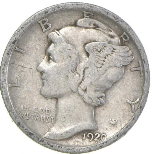 1920 P Mercury 90% SILVER Dime G-VG Average Circulated Condition