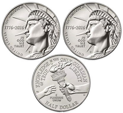 2026 SemiQuincentennial Enduring Liberty BU Half Dollar P&D 2 Coins Frm Mint Bag