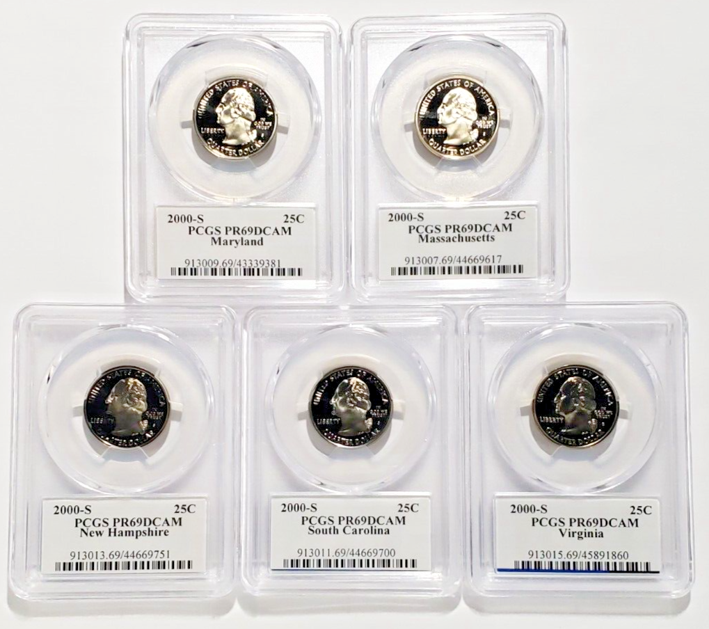 5 COIN LOT - 2000-S State Label Flag Labels Washington Quarter Set PCGS PR69DCAM