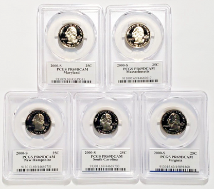 5 COIN LOT - 2000-S State Label Flag Labels Washington Quarter Set PCGS PR69DCAM