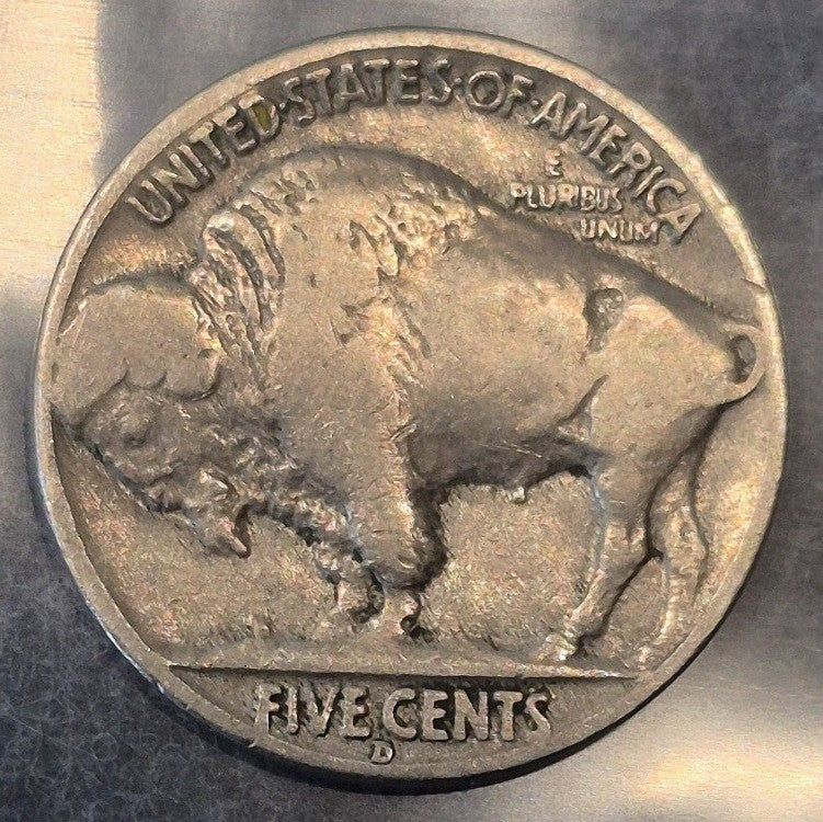 1937-D Buffalo Nickel 5C Indian Head Denver Mint Full Date Bold D Mint Mark VF