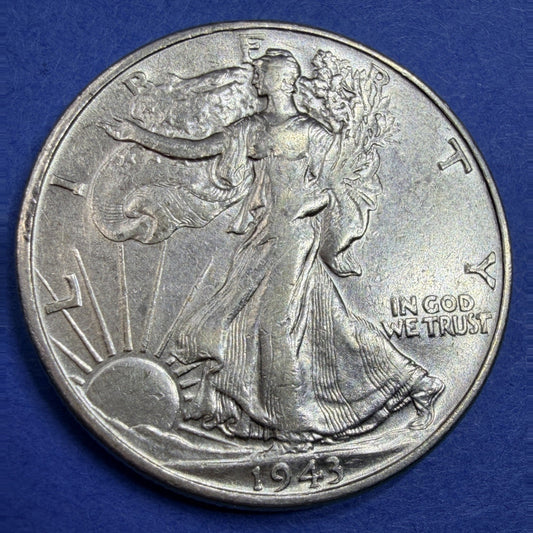 1943 Walking Liberty Half Dollar 50C AU About Uncirculated 90% Silver WWII Coin
