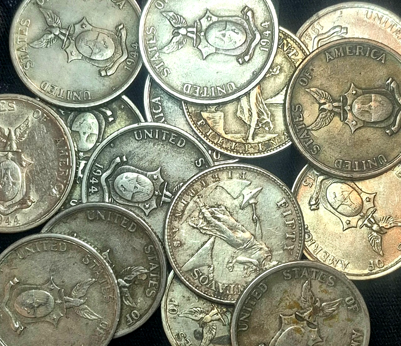 ☆1 Coin from Lot☆ 1944/1945 Philippines 50 Centavos .750 Silver Coin WWII Era