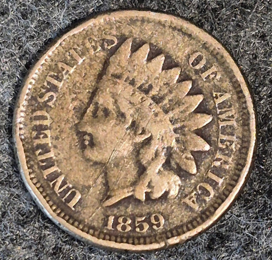 1859 Indian Head Cent First Year VG Features Partial Liberty Coin Shown