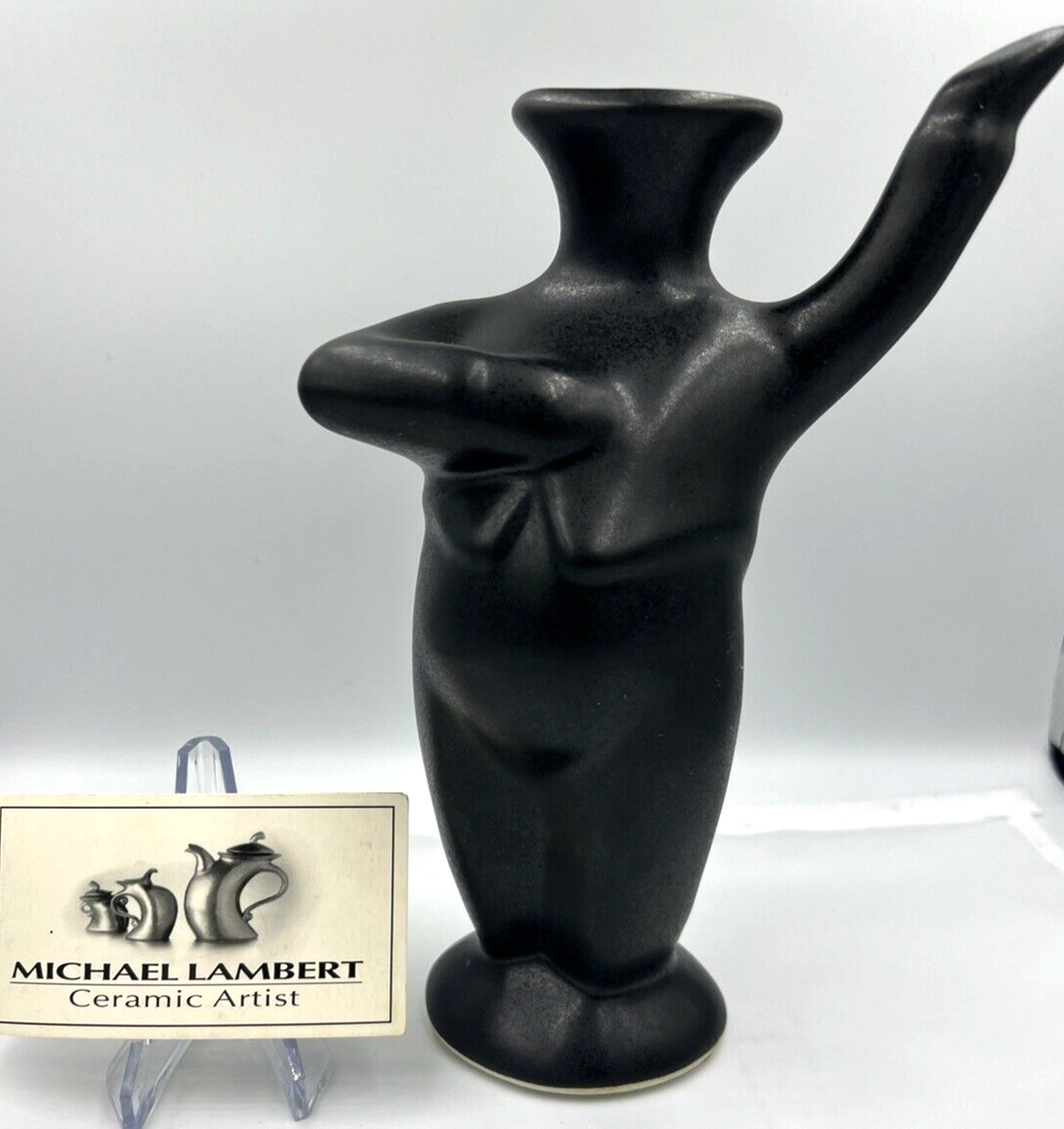 Michael Lambert Signed Studio Pottery Stoneware 🎯 Dancing Black Figural Vase 🎯
