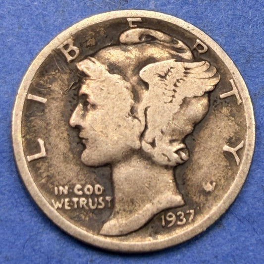 1937 Mercury Dime 10C VG Very Good 90% Silver Winged Liberty Head Philadelphia