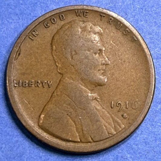 1916-S Lincoln Wheat Cent 1C VF Very Fine Semi Key Date US Bronze Penny Coin